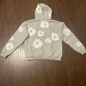 Gray Hoodie with White Cloud Pattern